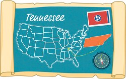 scrolled usa map showing tennessee state map flag clipart