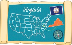 scrolled usa map showing virginia state map flag clipart