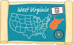 scrolled usa map showing west virginia state map flag clipart