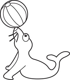 seal playing with ball black white outline