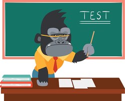 serious gorilla character teacher writing test on classroom chal
