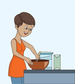short hair lady preparing food clipart
