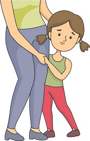 shy girl hiding behind mother clipart