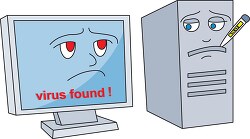 sick computer with virus found message clipart