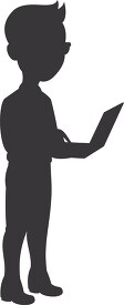 silhouette of man standing holding laptop clipart