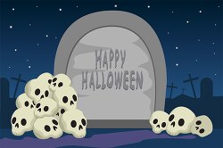 skull heads in graveyard at night happy halloween clipart