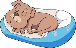 sleeping in dog blue bed clipart
