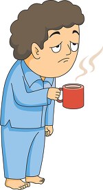 sleeping looking man holding a cup of coffee clipart