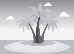 small deserted island with palm trees gray clipart