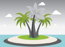 small deserted island with palm trees gray color clipart