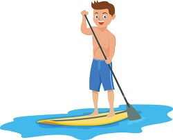 smiling boy standing on paddleboard clipart
