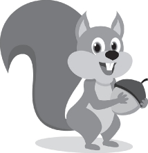 smiling cartoon squirrel character holding nut gray clipart
