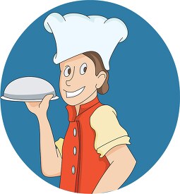smiling chef with cooked food on plate clipart