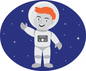 smiling child astronaut in space gray color