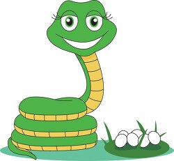 smiling female coiled snake with eggs clipart 