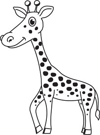 smiling giraffe black white outline clipart