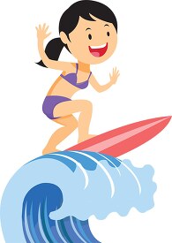 smiling girl have fun surfing clipart