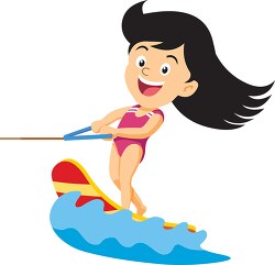 smiling girl have fun wake surfing clipart