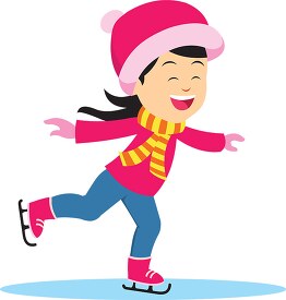 smiling girl ice skating in warm winter clothes clipart llustrat