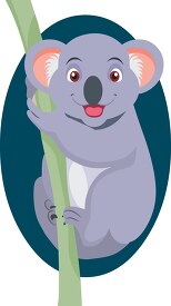 smiling koala bear hangs on tree