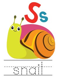 snail with alphabet letter S Upper lower case children writing p