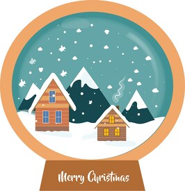 snow globe with winter cabins merry christmas clipart
