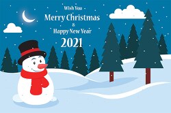 snowman and x mas trees in background night scene merry christma