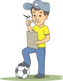 soccer coach with foot on soccer ball clipart