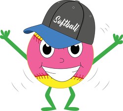 softball cartoon character wearing hat clipart
