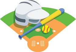 softball field with bat ball helmet clipart