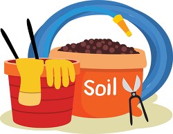 soil bag pot tools gardening hose clipart