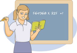 solving math problem on chalkboard