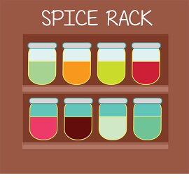 spice rack with colorful spice jars clipart