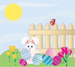 spring flowers with easter rabbit eggs clipart