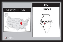 springfield illinois state us map with capital bw gray