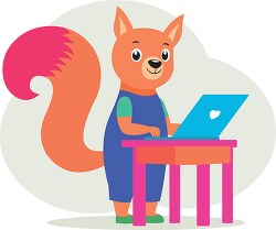 squirrel character working on laptop clipart