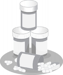stack of prescription bottles with medication vector gray color