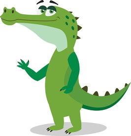 standing crocodile cartoon style flat design character waving cl