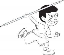 blak outline boy throwing track field javelin clipart