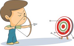 boy aiming with bow and arrow on target clipart 1161