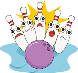 cartoon style bowling pins with ball clipart