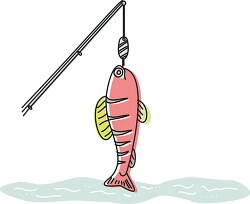 fish on fishing hook color with outline clipart