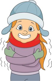 girl wearing winter clothes shivering in cold clipart
