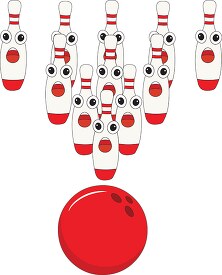 group of cartoon style bowling pins with ball