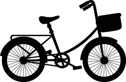 kids bicycle with basket clipart silhouette
