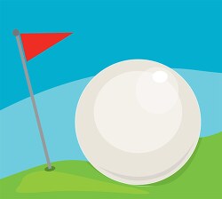 large golf ball on course with red flag clipart