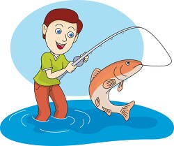 man with large trout on fishing rod clipart