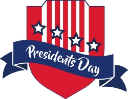 presidents day red white blue shield with banner clipart