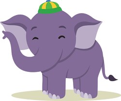 purple cartoon style elephant wearing hat clipart