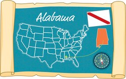 scrolled usa map showing alabama state map flag clipart